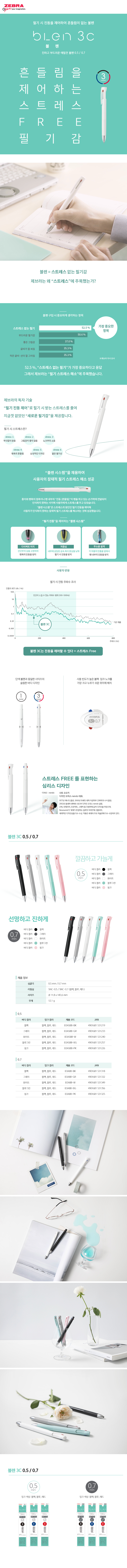 제브라 블렌 3색 0 5mm 리필 청색 상세 이미지 1