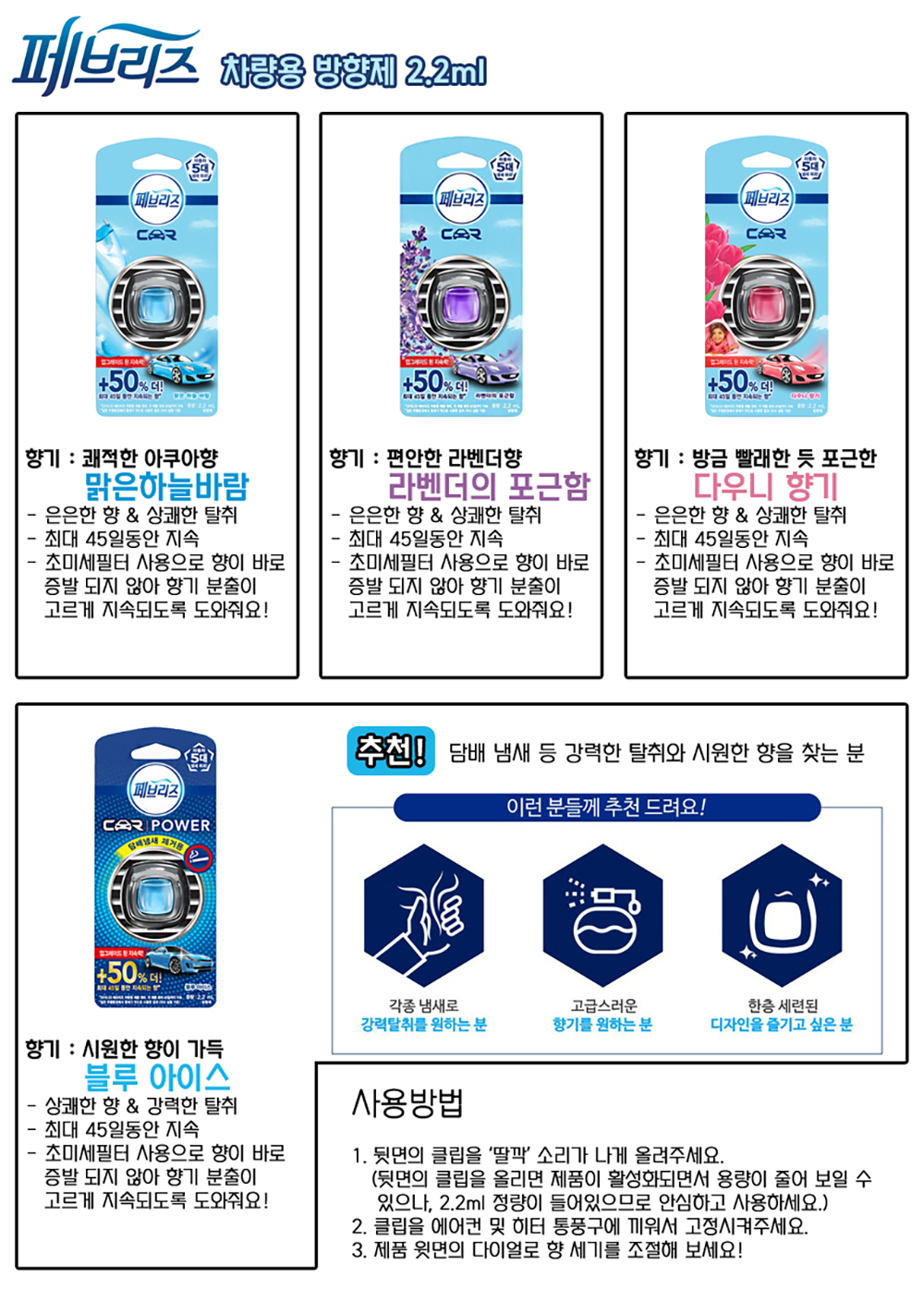 페브리즈 차량용탈취제 맑은하늘바람 2.2ml 상세 이미지 1